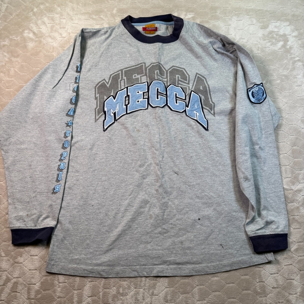 VTG Mecca Royals Hip Hop Embroidered Long Sleeve Shirt Sz Med y2k STAINED